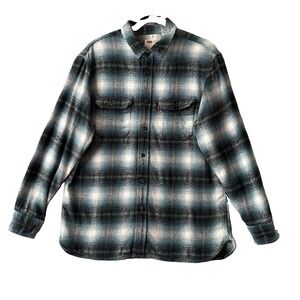 Levi's Classic Worker Flannel Shirt Mens L Green Plaid Relaxed Overshirt Cotton